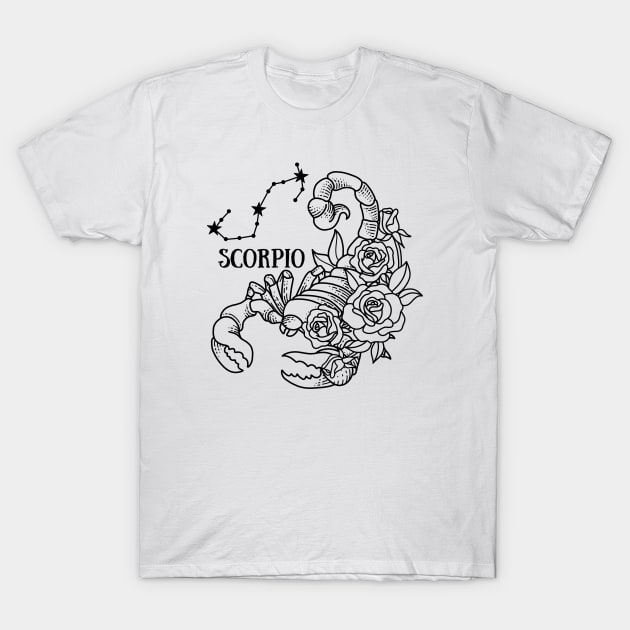 Zodiac Garden Floral Design: Scorpio T-Shirt by The Cosmic Pharmacist